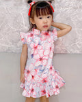 Cherry  Flutter Sleeve Cheongsam - Blue
