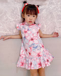 Cherry  Flutter Sleeve Cheongsam - Blue