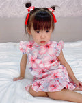Cherry  Flutter Sleeve Cheongsam - Blue