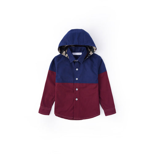 Color Block Across Long Sleeve Shirt - Burgundy Port