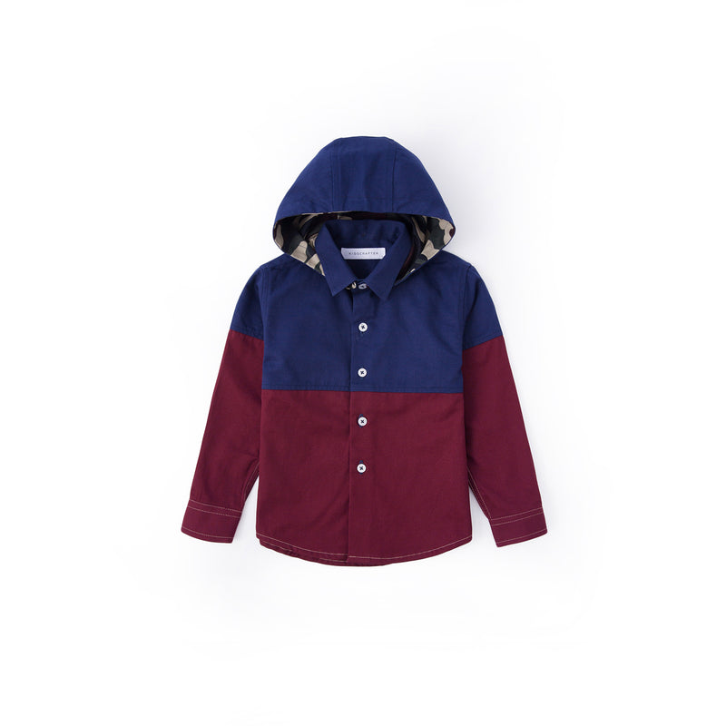 Color Block Across Long Sleeve Shirt - Burgundy Port