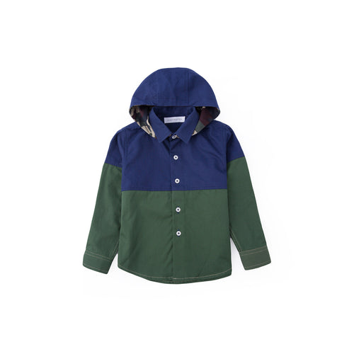 Color Block Across Long Sleeve Shirt - Juniper Green