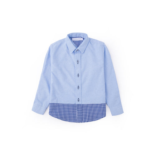 Gingham Detail Long Sleeve Shirt - Cornflower Blue