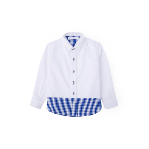 Gingham Detail Long Sleeve Shirt - Frosty White