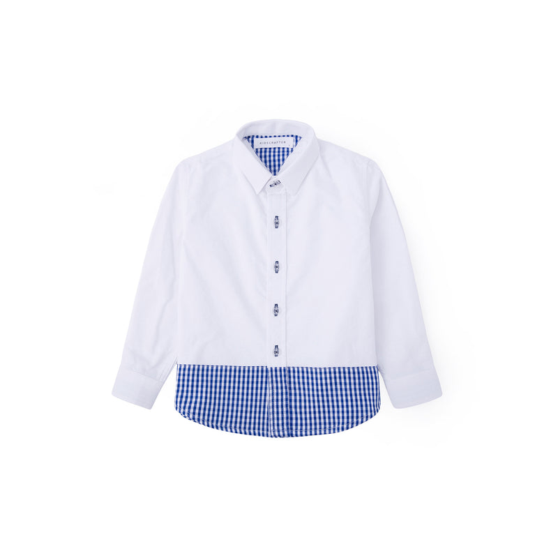 Gingham Detail Long Sleeve Shirt - Frosty White
