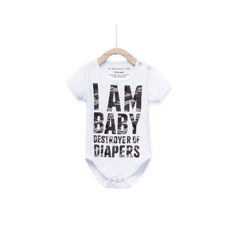 I Am Baby Destroyer Of Diapers Baby Romper - White