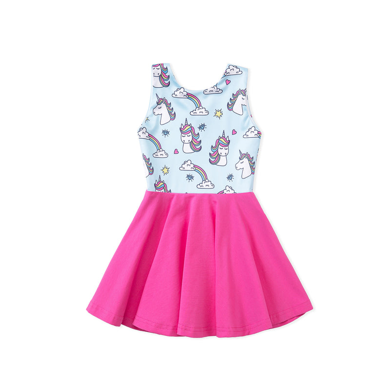 Rainbow Unicorns Dress - Blue