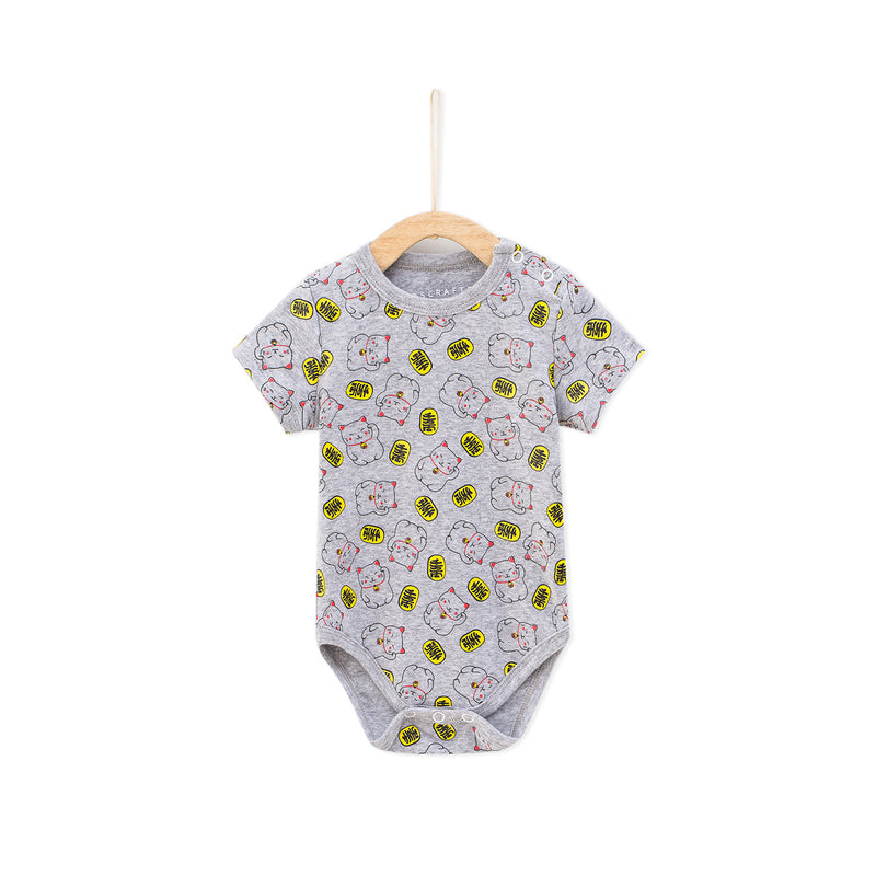 Blessed Fortune Cat Baby Romper - Gray