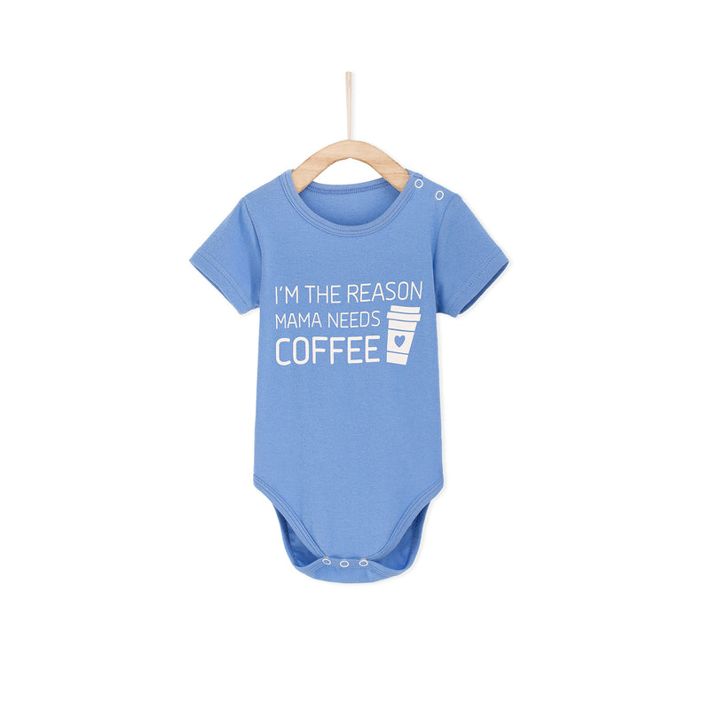 I'm The Reason Mama Needs Coffee Baby Romper - True Blue