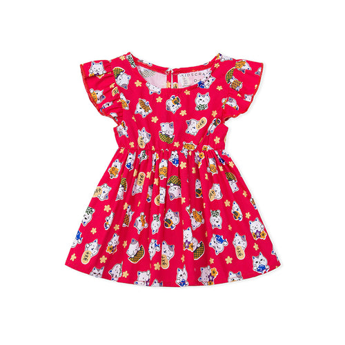 Good Luck Fortune Cat Dress Romper with Bloomer - Red