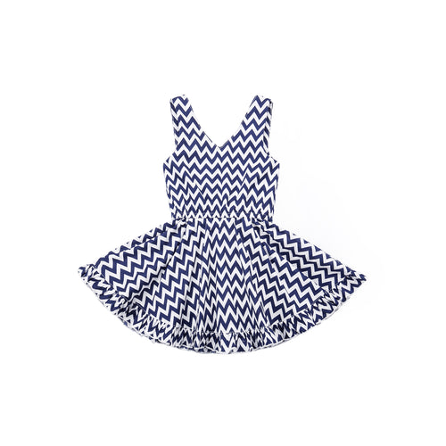 Chevron Mod Sleeveless Dress - Prussian Blue