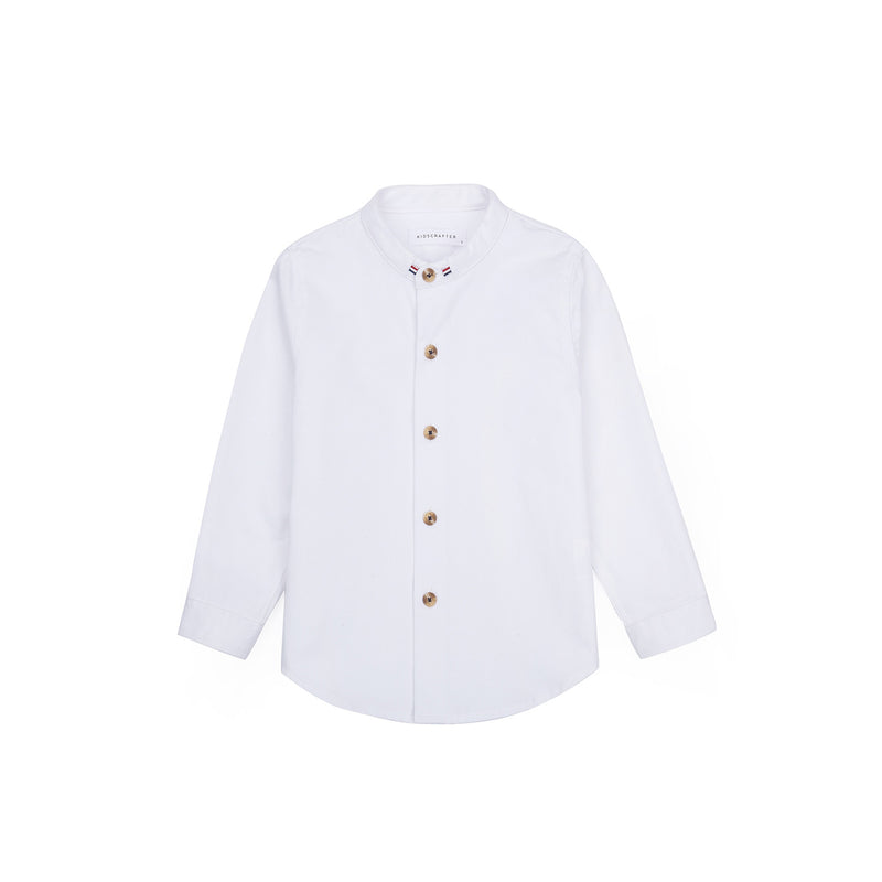 Grosgrain Band Collar Long Sleeve Shirt - Concrete White