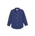 Grosgrain Band Collar Long Sleeve Shirt - Rich Blue