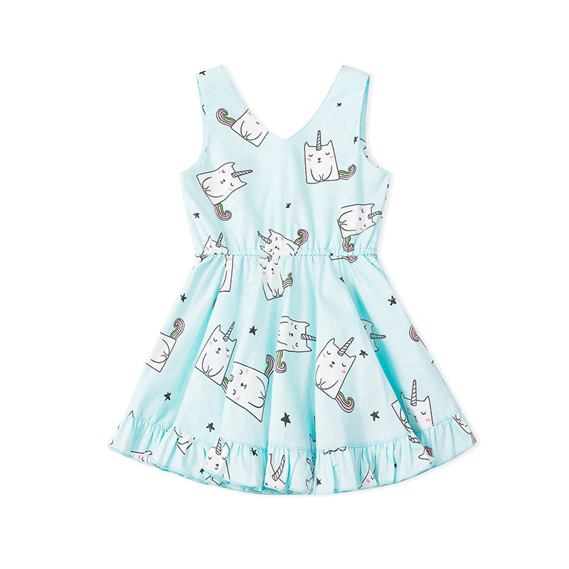 Bubbly Unicorn Sleeveless Dress - Blue