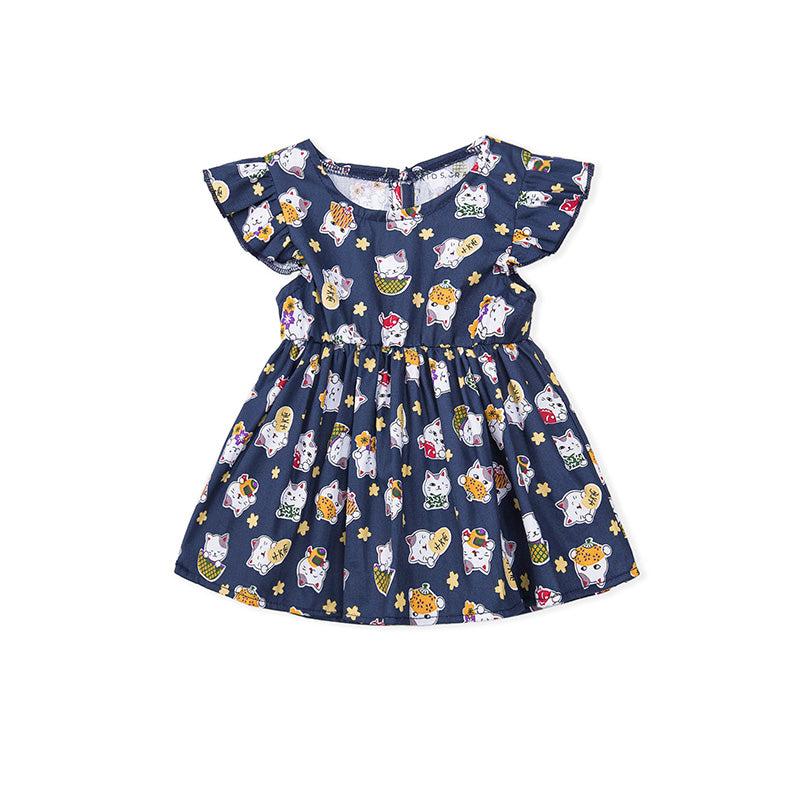 Good Luck Fortune Cat Dress Romper with Bloomer - Blue