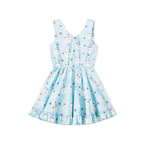 Hearts Rabbit Sleeveless Dress - Blue