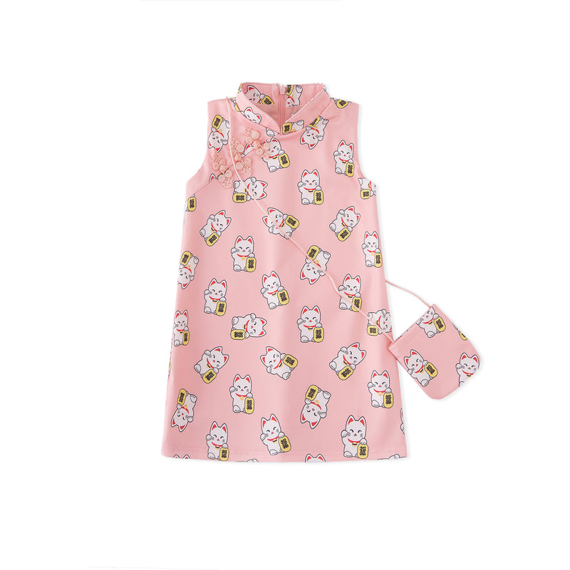 Lunar Fortune Cat Cheongsam - Pink