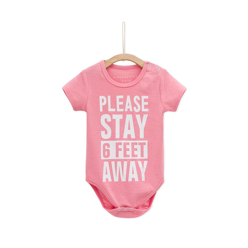 Please Stay Six Feet Away Baby Romper - Pink