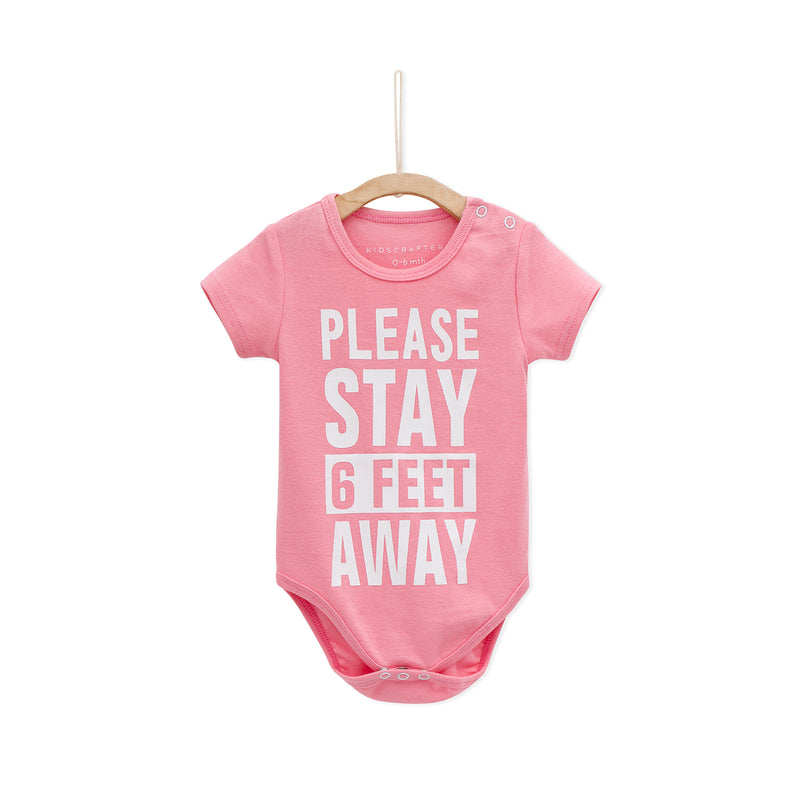 Please Stay Six Feet Away Baby Romper - Pink